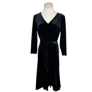 J.JILL Black Velvet Wrap-style Tassel Tie Belt Dress size Small
